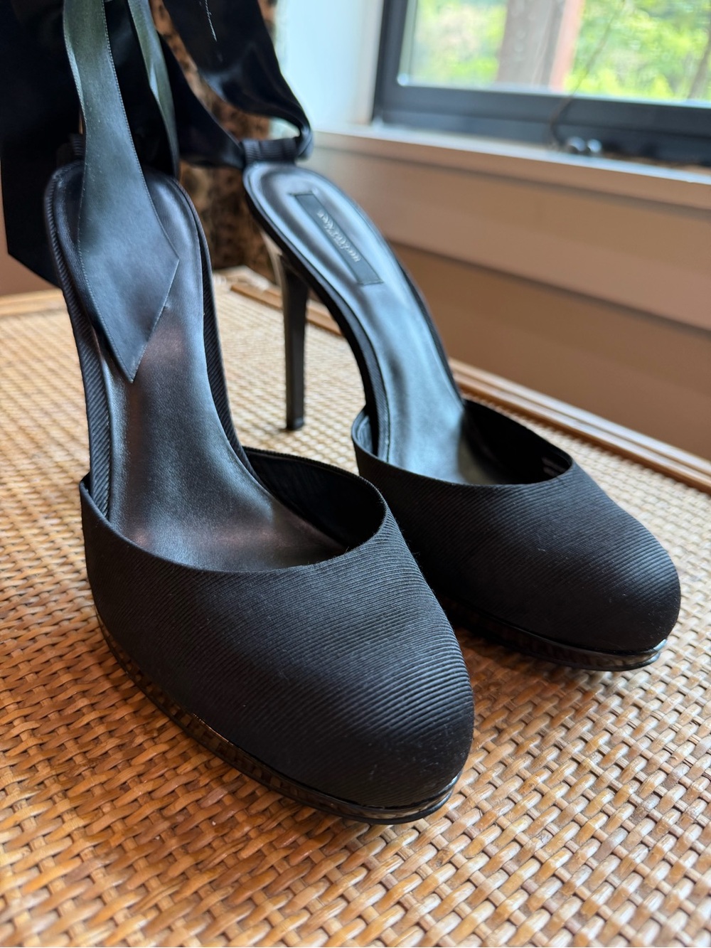 Anne Taylor Black Heels with Ankle Ribbon